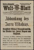 1917 a Welt-Blatt különszáma, címlapján II. Miklós cár lemondásának hírével