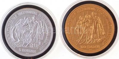 DN "Jubileumi magyar koronázási emlékpénzek - 1907" 5K ezüstözött és 100K aranyozott Cu mo...