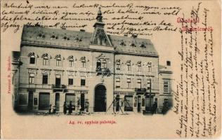 1902 Miskolc, Evangélikus egyház palotája, Rosenbluth Marton, Domán József, Simkó Sándor üzlete. Kiadja Ferenczi B. (EB)