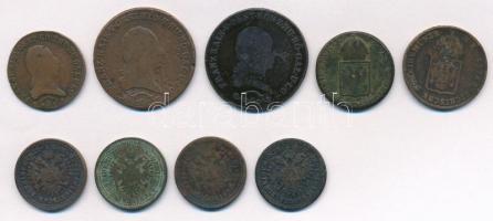 9db-os krajcár tétel, benne 1812S 1kr + 1812G 3kr (2x) + 1816. 1kr (2x) "A" és "S&quo...