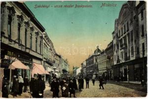 1913 Miskolc, Széchenyi utca, Bankpalota, Cipő Nagyraktár, üzletek (kis szakadás / small tear)