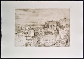 Jelzés nélkül: Kilátás a Hunyadi utcából. Rézkarc, papír, jelzett, 22,5×33 cm