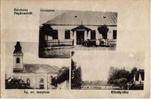 1927 Papkeszi, Evangélikus templom, Községháza, látkép. Szilágyi Arthur műterméből (EK)