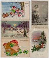 47 db üdvözlő képeslap 1930, 40 és 50-es évekből; katonai és karácsony / 47 greeting art postcards f...
