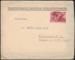 1940 Esztergom, Serédi Jusztinián (1884-1945) bíboros, hercegprímás gépelt köszönő levele öcsének, Serédi Lajosnak, születésnapi és névnapi jókívánságai alkalmából, hercegprímási fejléces papíron, saját kezű aláírásával, borítékkal.