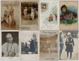 Kb. 100 db RÉGI motívumlap, jobb és érdekesebb darabokkal: üdvözlő, művész, katonai és uralkodó, lit...