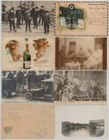 Kb. 100 db RÉGI motívumlap, jobb és érdekesebb darabokkal: üdvözlő, művész, katonai, litho + egy Dwo...