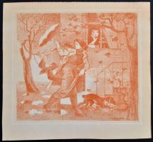 Medveczky Jenő (1902-1969): Esőben. Litográfia, papír, jelzett a litón, 20×23 cm