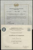 1992-1999 USA vámhivatalának terrorista elhárítási szemináriumának certifikációja, és az ICAO repülésbiztonsági kurzusainak 3 db oklevelei, angol nyelven.