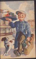 cca 1930 Bevásárlásból hazafelé, reklám nyomat, Gebhardt szignóval, karton, 28,5×18 cm