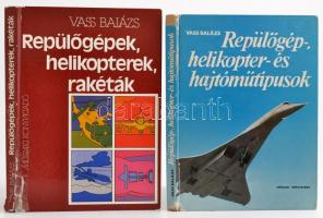 Vass Balázs:  Repülőgép-, helikoter-, és hajtóműtípusok.; Repülőgépek, helikopterek, rakéták. Bp.,1974-1982, Műszaki. Kiadói kartonált papírkötés, sérült gerincekkel. Az első könyvben a szerző dedikációjával.