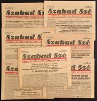 1945 A Szabad Szó, a Nemzeti Parasztpárt Központi Napilapjának 7 db száma