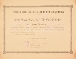 1937-1939 Budapest, az Olasz Kulturális Intézet 4 db oklevele, felcsavarva