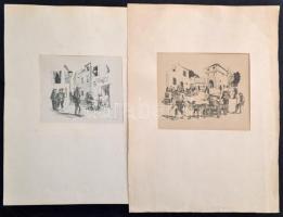 Fáy Dezső (1888-1954): Illusztráció (2db). Litográfia, papír, egyik jelzett, 10×12 és 12×14 cm