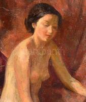 Jelzés nélkül: Ülő női akt. Olaj, vászon, sérült, 77×47 cm