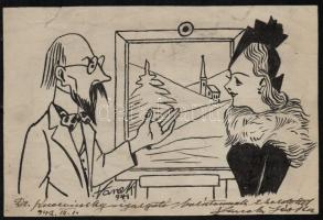 Vanek József (1880-1944): Karikatúrák, 2 db. Vegyes technika, papír, jelzett, 13×20 és 34×24 cm