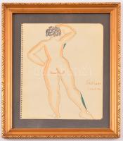 Perlrott jelzéssel: Női akt háttal. Akvarell, papír, üvegezett keretben, 20×15 cm