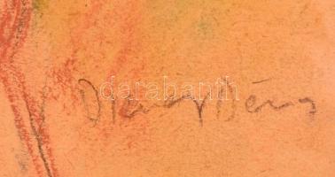 Diener jelzéssel: Álló női akt. Pasztell-ceruza, papír, üvegezett keretben, 32×22 cm