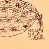 Gebauer Ernő (1892-1962): Nő a vánkoson. Tus, papír, üvegezett keretben, 17×17 cm