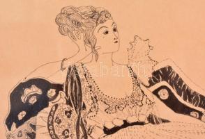 Gebauer Ernő (1892-1962): Nő a vánkoson. Tus, papír, üvegezett keretben, 17×17 cm