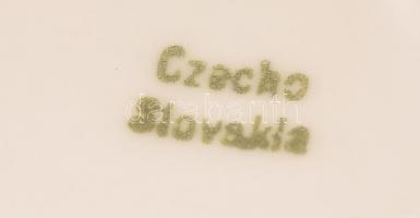 Csehszlovák csésze+alj, matricás, jelzett, kopásokkal, d: 5 ill. 12 cm