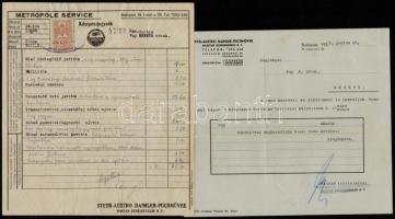 cca 1930 Stayr-Austro-Daimler számlák, üzleti levelek kb 10 db