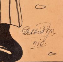 Olvashatatlan jelzéssel: Találka (karikatúra). Tus, papír, üvegezett keretben, 32×23 cm