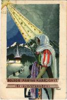 1943 Boldog magyar karácsonyt és új esztendőt! / Hungarian irredenta Christmas and New Year greeting art postcard s: Bozó (EK)
