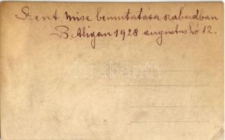 1928 Balatonaliga (Balatonvilágos), Szent Mise bemutatása a szabadban. photo