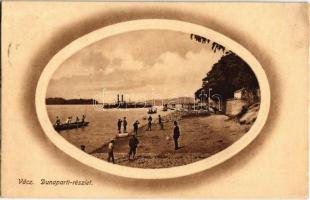1914 Vác, Duna part, evezős csónakok, gőzhajó (EK)