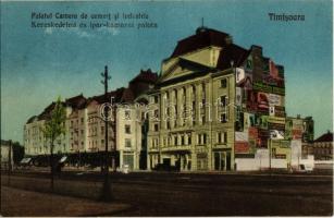 1928 Temesvár, Timisoara; Kereskedelmi és iparkamarai palota, hirdetések a falon (Atheneum, Wilhelm, Treml, Dura) / Chamber of Commerce and Industry, advertising posters on the wall