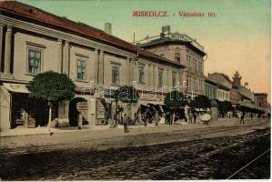 1910 Miskolc, Városház tér, Zálogintézet, Pannonia szálloda, polgári áruház, üzletek. Kiadja Grünwald Ignác