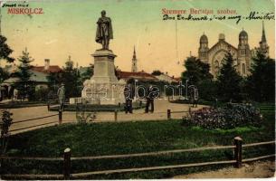 1909 Miskolc, Szemere Bertalan szobor, hátul az izraelita templom, zsinagóga. Kiadja Grünwald Ignác (EB)