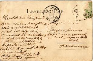 1907 Izsák, Vasútállomás, vasutasok, gőzmozdony. Kiadja Izsák József (fl)