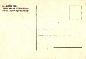 1933 Gödöllő, IV. Jamboree, Üdvözlet a 28-as Szt. István Cserkésztáborból, tábori kapu. Tervezte Mus...