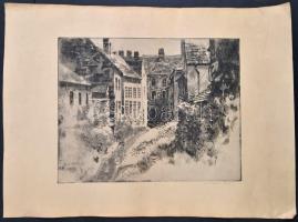 Csergezán Pál (1924-1996): Utca, rézkarc, papír, jelzett, 29×38 cm