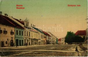 Beszterce, Bistritz, Bistrita; Marktplatz links / Piac tér bal oldali nézete, Ludwig Izsák üzlete. Kiadja F. Stolzenberg 206. / market square, shops + 1916 K. k. Landwehrspital Czernowitz (EK)