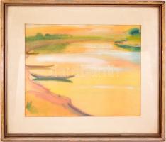 Gáborjáni Szabó Kálmán (1897-1955): Csónak a Tiszán, akvarell, papír, jelzett, paszpartuban, üvegeze...