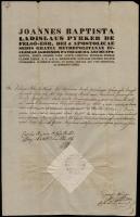 1840 Rajner Károly (1762-1846) aláírása felsőőri Pyrker János (1772-1847) egri főegyházmegye érsekének fejléces szárazpecsétes hivatalos okmányán