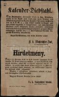 1857 Magyaróvár, Cs. k. szolgabírói hivatal hirdetménye Czéh Sándor könyvnyomdász tulajdonának ellopásáról magyar és német nyelven