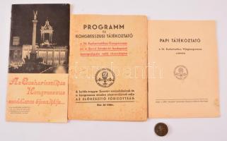 1938 3 db Eucharisztikus Kongresszus kiadvány, és egy jelvény, letört tűvel