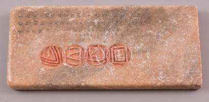 Kínai pecsétnyomó, faragott, feliratozott kő / Chinese seal maker. Stone. 13x6 cm