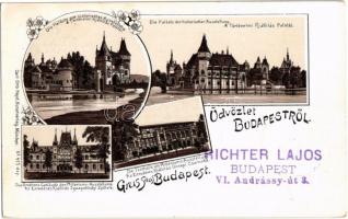 1897 Budapest, Történelmi kiállítás palotái, Ezredéves Kiállítás igazgatósági épülete és ünnepi csarnoka. Carl Otto Hayd floral, Art Nouveau, litho