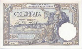 Jugoszlávia 1929. 100D "I. Sándor" vízjel T:I,I- Yugoslavia 1929. 100 Dinara with "Alexander I" watermark C:UNC,AU Krause 27.b