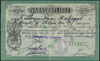 1910 Vadászjegy vadászati jegy