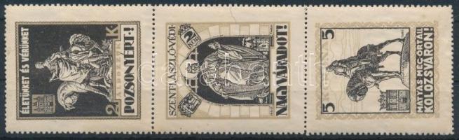 1930 3 db irredenta levélzáró Nagyvárad, Kolozsvár, Pozsony (hármascsíkban)