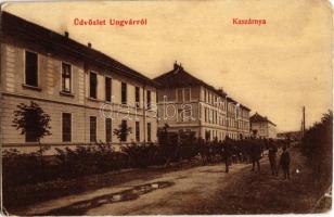 1912 Ungvár, Uzshorod, Uzhorod; Kaszárnya, katonák, laktanya. W. L. 309. / K.u.K. military infantry barracks, soldiers (kopott sarkak / worn corners)