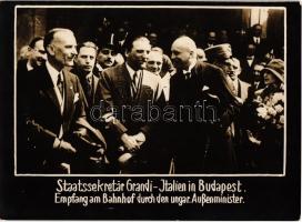 Staatssekretär Grandi-Italien in Budapest. Empfang am Bahnhof durch den ungar. Aussenminister / Dino Grandi Italian fascist politician arrives at the railway station in Budapest, Bethlen and other Hungarian ministers welcome him. photo (non PC) (16 cm x 11,6 cm)
