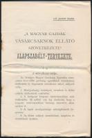 cca 1896 A Magyar Gazdák Vásárcsarnok Ellátó szövetkezete alapszabály tervezet 20p.