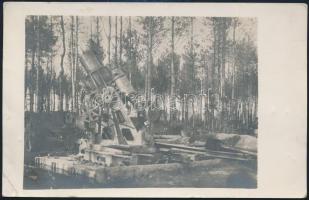 cca 1916 Skoda mozsárágyú, fotólap, sarkán törésnyom, 8,5×13,5 cm